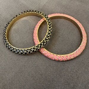 Pink And Black Metal Bangle Bracelets- Set of 2